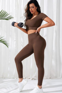 V-Neck Crop Top and High Waistband Long Active Pants - Pahabu - Women's Clothing & Shop
