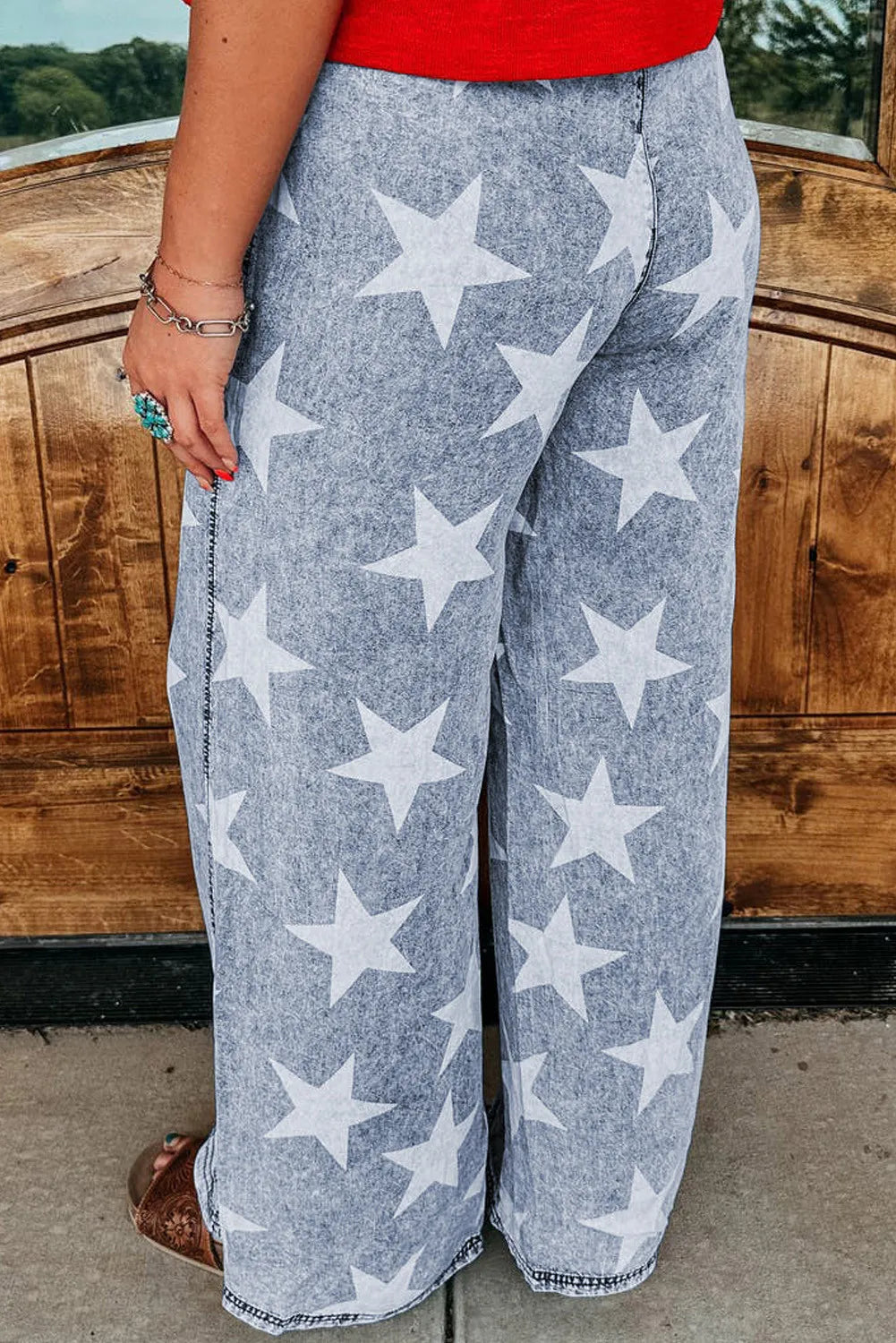 Drawstring Star Wide Leg Jeans - Pahabu - Women's Clothing & Shop