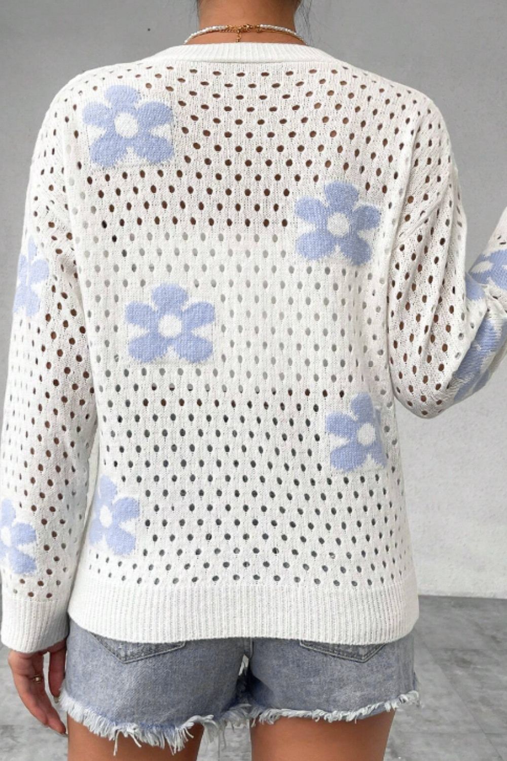 Flower Hollowed Out Button Down Long Sleeve Cardigan - Pahabu - Women's Clothing & Shop