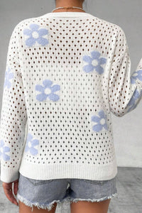 Flower Hollowed Out Button Down Long Sleeve Cardigan - Pahabu - Women's Clothing & Shop