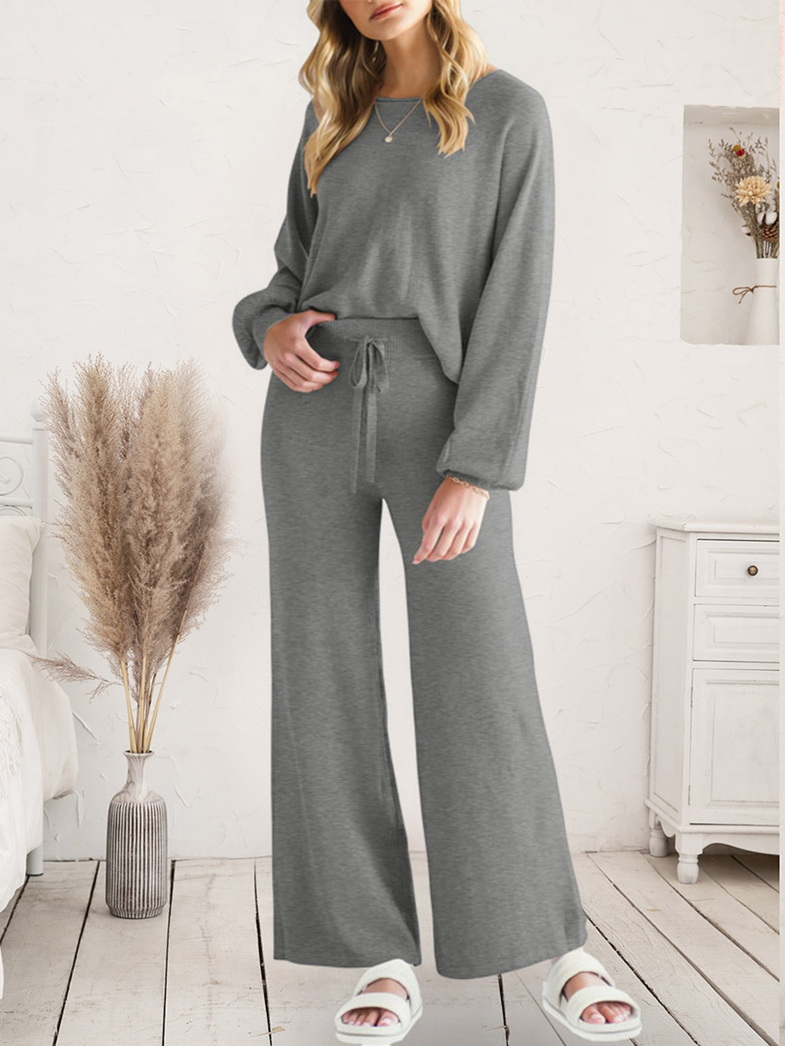 Long Sleeve Lounge Top and Drawstring Pants Set - Pahabu - Women's Clothing & Shop