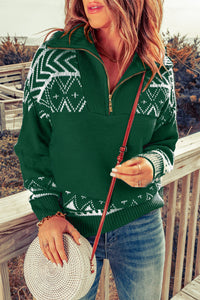 Zip-Up Mock Neck Dropped Shoulder Pullover Sweater - Pahabu - Women's Clothing & Shop