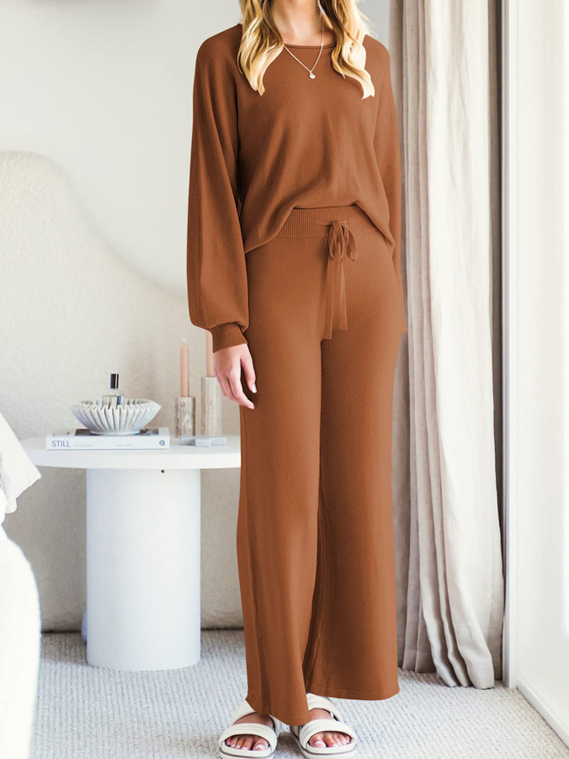 Long Sleeve Lounge Top and Drawstring Pants Set - Pahabu - Women's Clothing & Shop