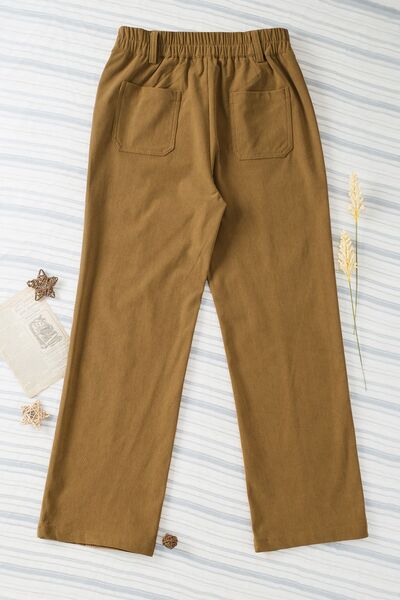 Half Elastic Waist Straight Pants - Pahabu - Women's Clothing & Shop