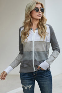 Zip-Up Raglan Sleeve Openwork Hooded Cardigan - Pahabu - Women's Clothing & Shop