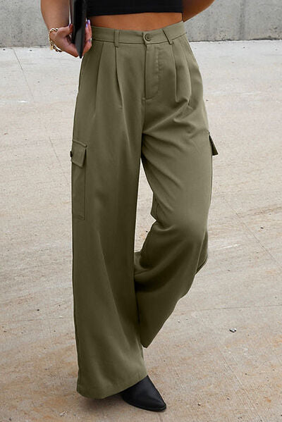 Ruched Wide Leg Pants with Pockets - Pahabu - Women's Clothing & Shop