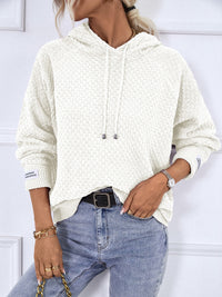 Texture Drawstring Long Sleeve Hooded Sweater - Pahabu - Women's Clothing & Shop