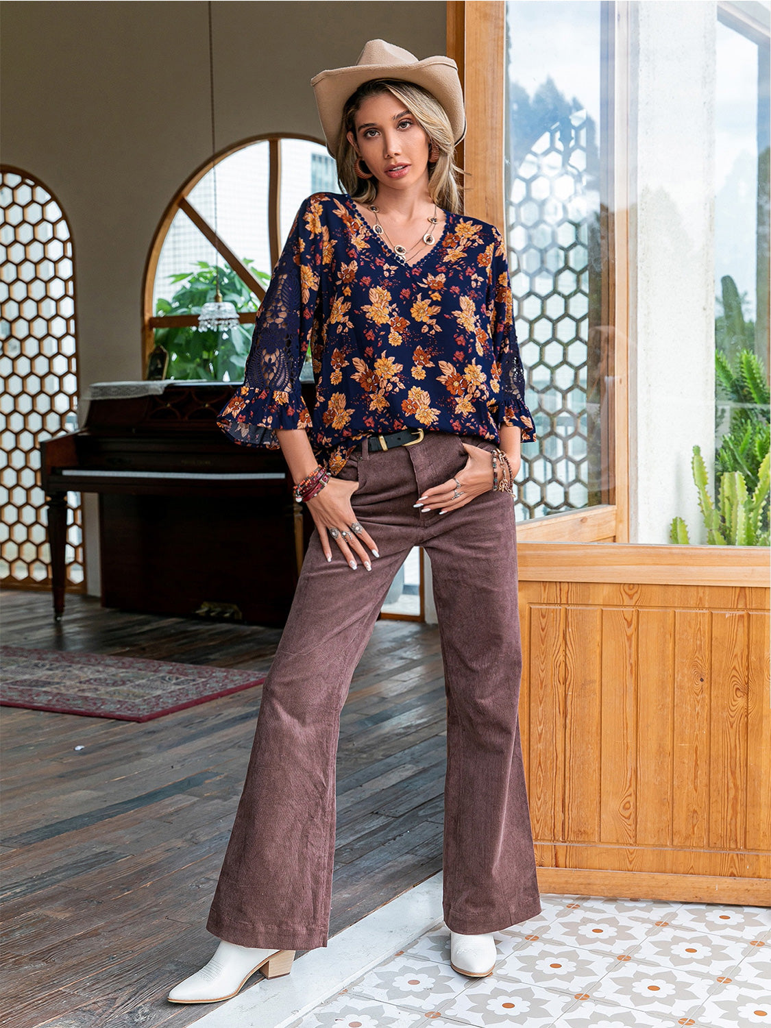 Floral V-Neck Crochet Blouse - Pahabu - Women's Clothing & Shop
