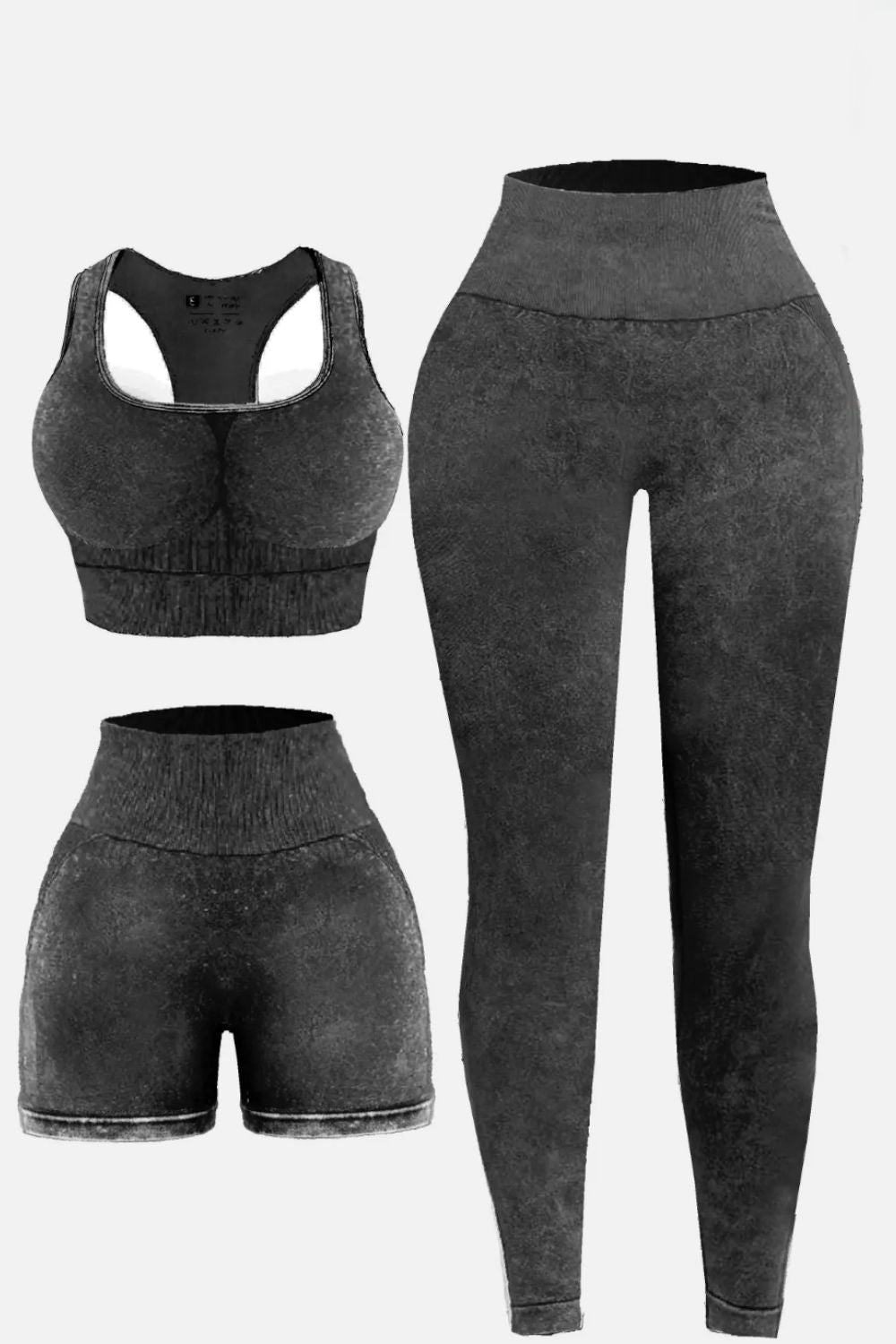 3 Piece Washed Square Neck Wide Strap Active Set - Pahabu - Women's Clothing & Shop