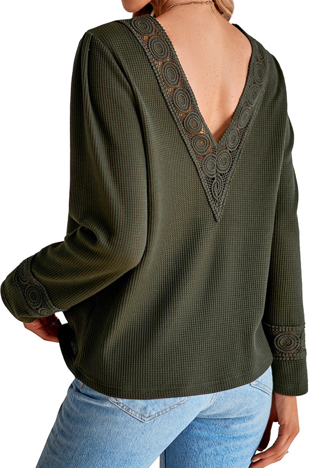 Lace Trim V-Neck Top - Pahabu - Women's Clothing & Shop