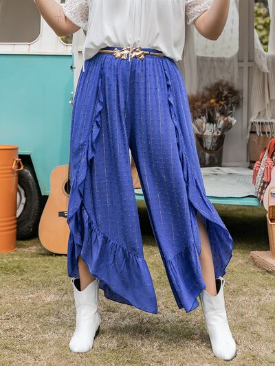 Plus Size Swiss Dot Ruffled Wide Leg Pants - Pahabu - Women's Clothing & Shop