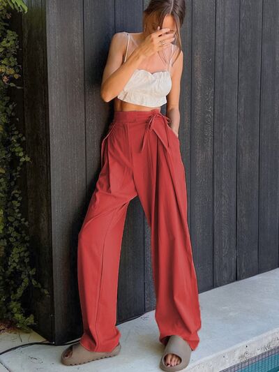 Tied High Waist Wide Leg Pants - Pahabu - Women's Clothing & Shop
