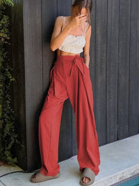 Tied High Waist Wide Leg Pants - Pahabu - Women's Clothing & Shop