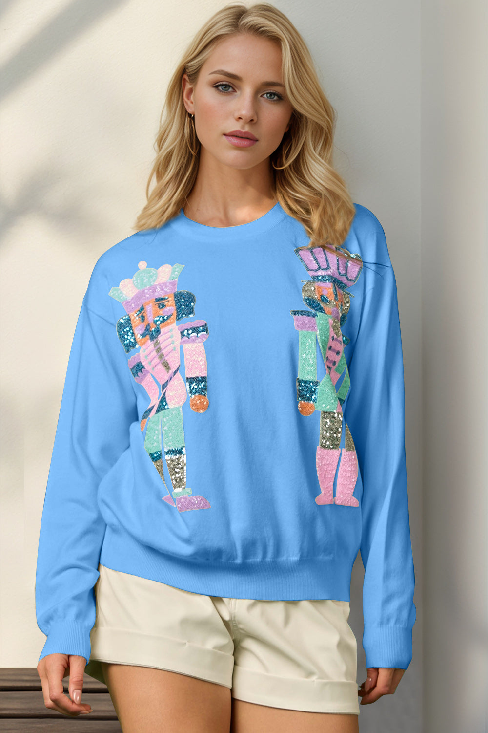 Double Take Full Size Sequin Nutcracker Long Sleeve Sweater - Pahabu - Women's Clothing & Shop