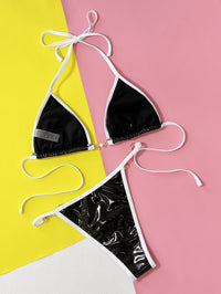 Contrast Halter Neck Two-Piece Bikini Set - Pahabu - Women's Clothing & Shop