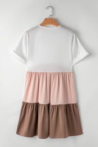 Color Block V-Neck Short Sleeve Mini Dress - Pahabu - Women's Clothing & Shop