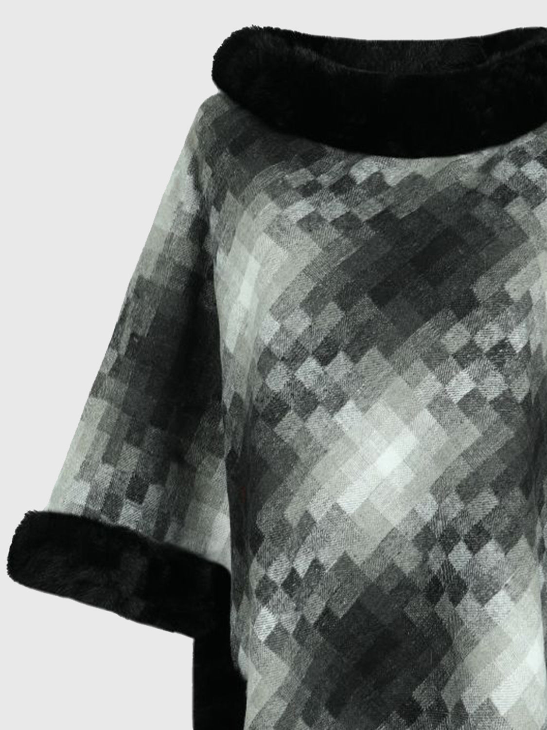 Faux Fur Trim Poncho - Pahabu - Women's Clothing & Shop