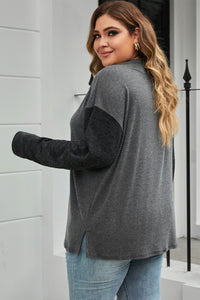 Plus Size Round Neck Long Sleeve Buttoned Blouse - Pahabu - Women's Clothing & Shop