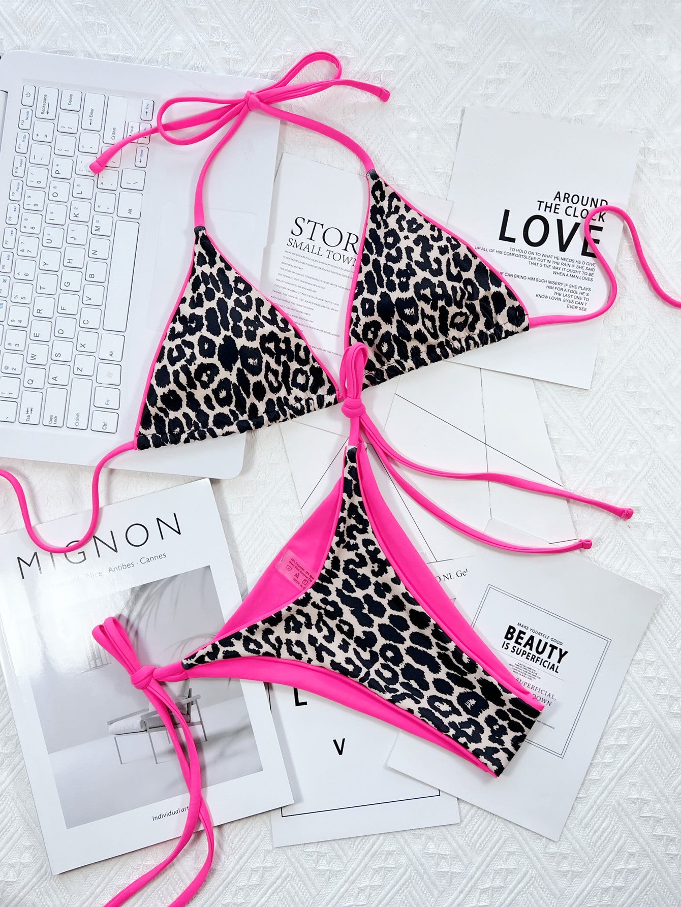 Leopard Print Halter Neck Tie Side Bikini Set - Pahabu - Women's Clothing & Shop