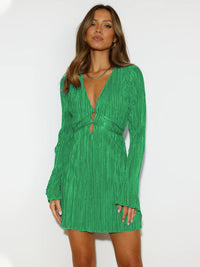Tied Plunge Flare Sleeve Mini Dress - Pahabu - Women's Clothing & Shop