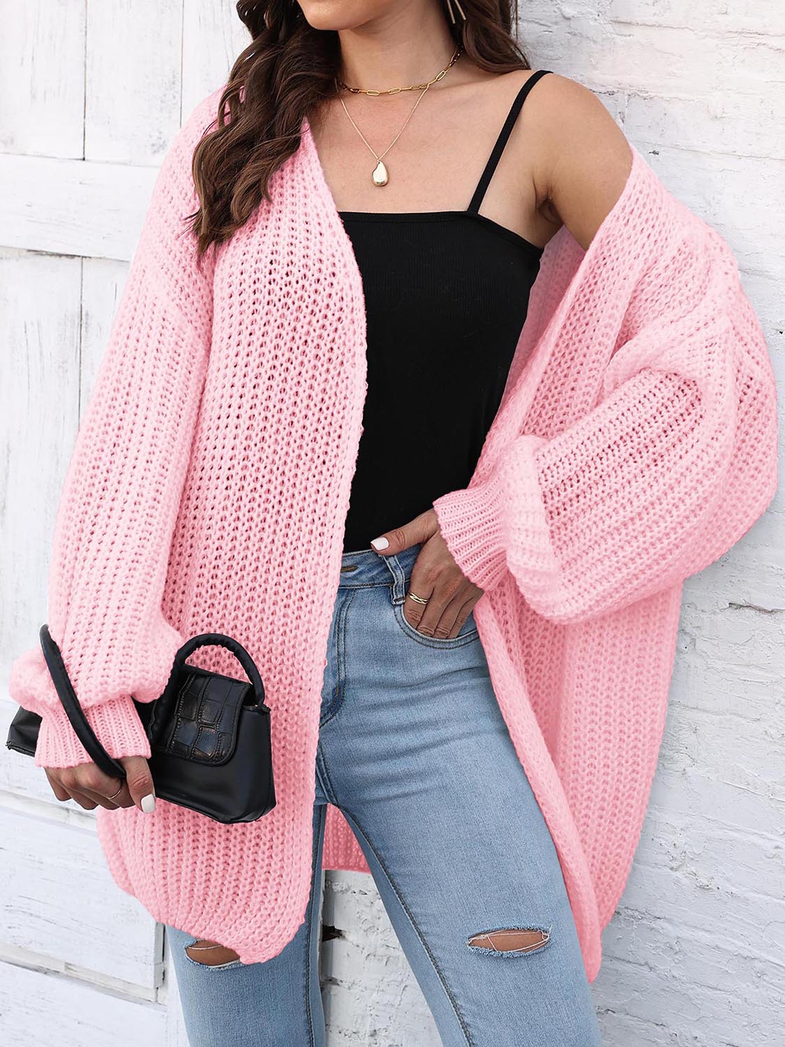 Open Front Dropped Shoulder Longline Cardigan - Pahabu - Women's Clothing & Shop