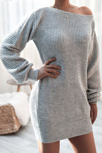 Boat Neck Long Sleeve Mini Sweater Dress - Pahabu - Women's Clothing & Shop