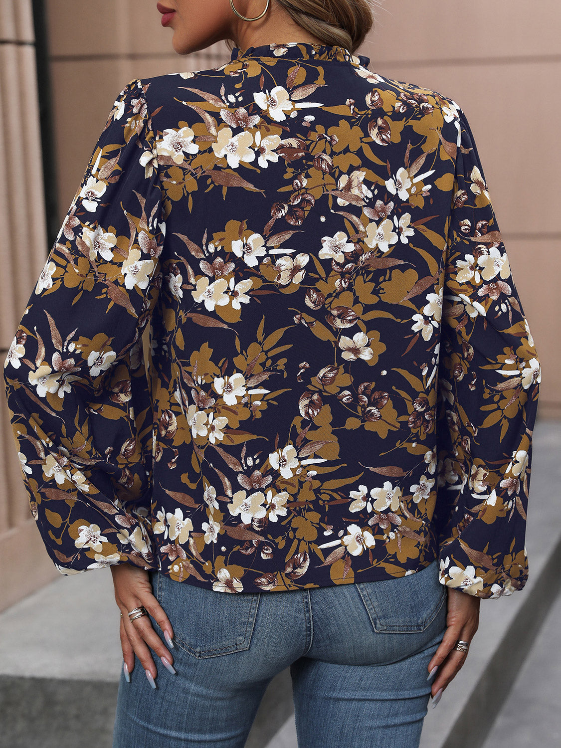 Perfee Floral Notched Balloon Sleeve Blouse - Pahabu - Women's Clothing & Shop