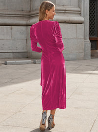 Surplice Puff Sleeve Midi Dress - Pahabu - Women's Clothing & Shop