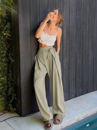 Tied High Waist Wide Leg Pants - Pahabu - Women's Clothing & Shop