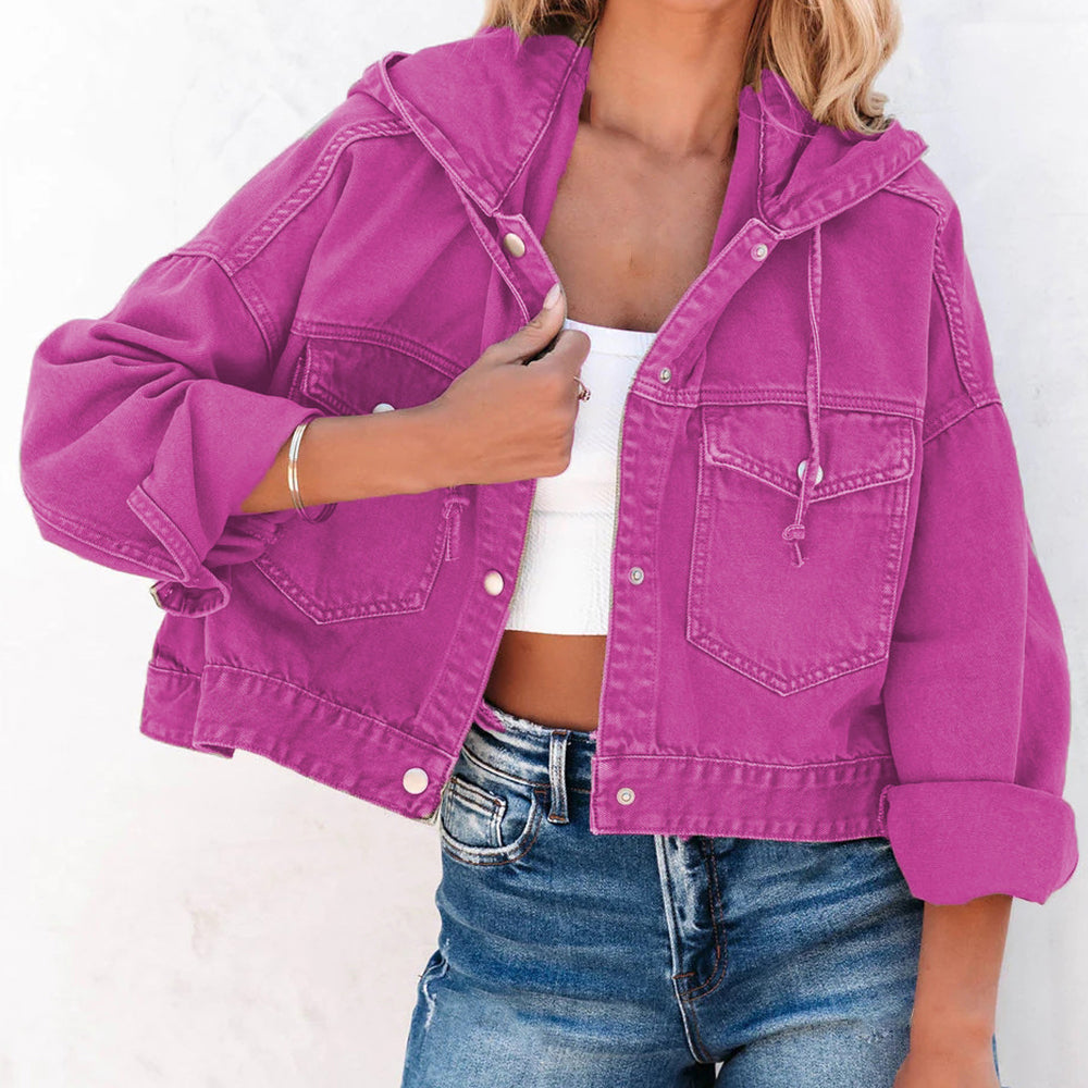 Hooded Dropped Shoulder Denim Jacket - Pahabu - Women's Clothing & Shop