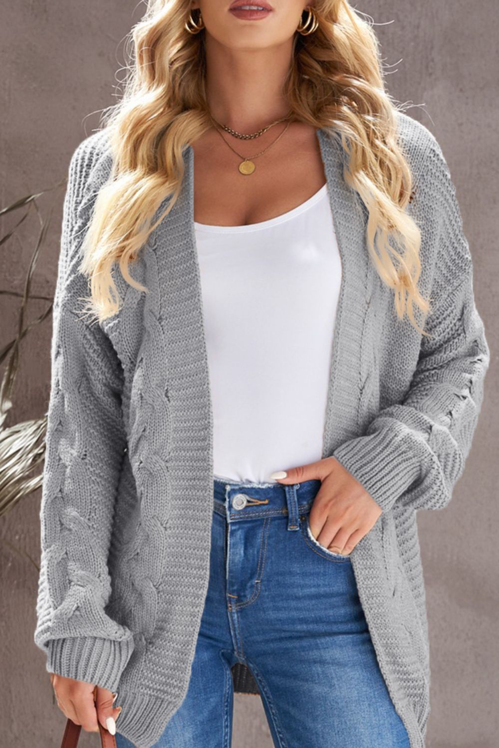 Cable-Knit Open Front Cardigan - Pahabu - Women's Clothing & Shop