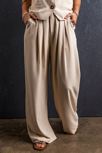 Ruched Wide Leg Pants with Pockets - Pahabu - Women's Clothing & Shop