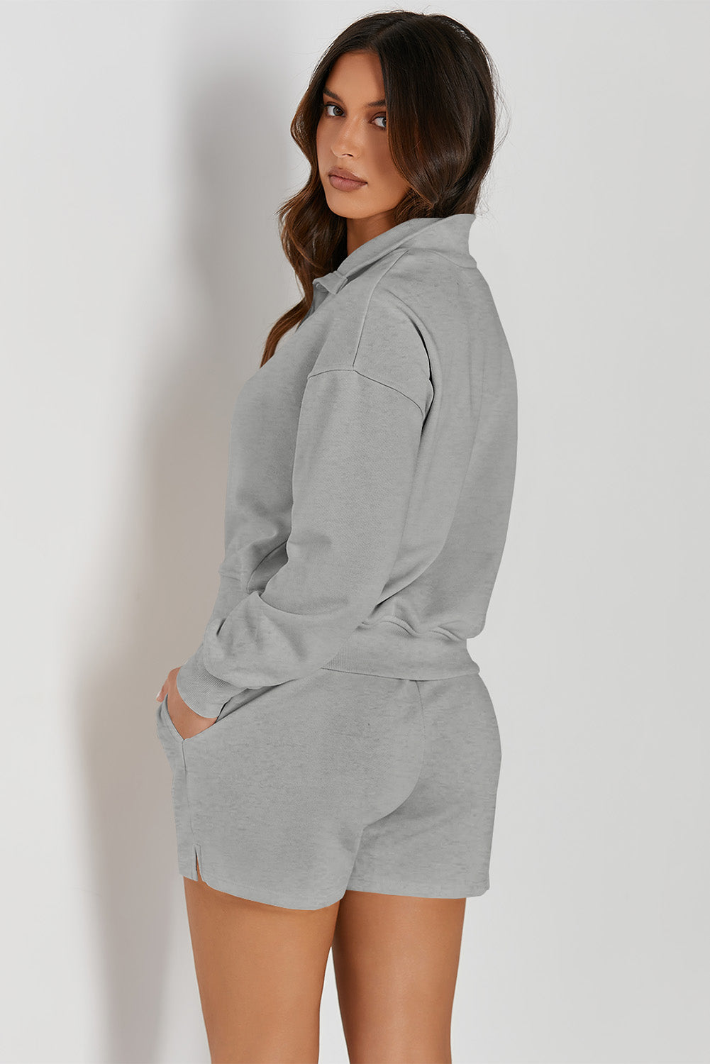 Half Button Sweatshirt and Shorts Active Set - Pahabu - Women's Clothing & Shop