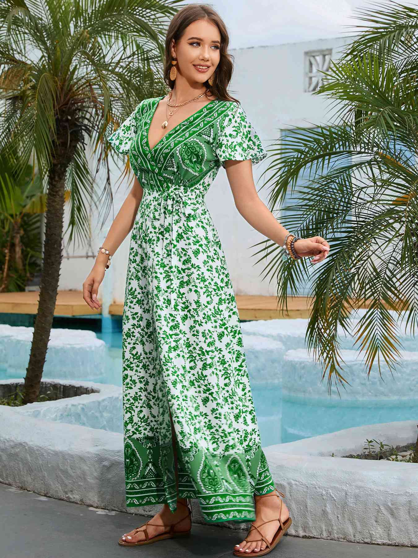 Bohemian Surplice Neck Split Maxi Dress - Pahabu - Women's Clothing & Shop