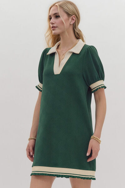 Oh Frill Contrast Trim Johnny Collar Short Sleeve Mini Dress - Pahabu - Women's Clothing & Shop