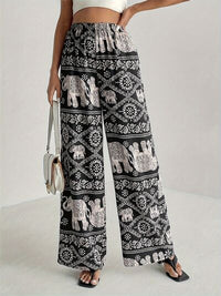 Printed Wide Leg Elastic Waist Pants - Pahabu - Women's Clothing & Shop