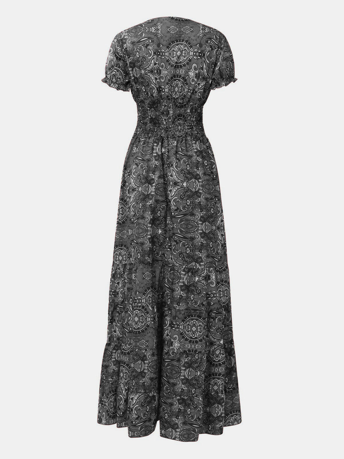 Full Size Smocked Printed V-Neck Short Sleeve Dress - Pahabu - Women's Clothing & Shop