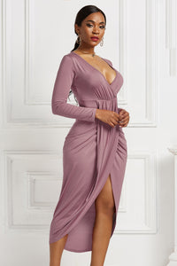 High-low Ruched Surplice Long Sleeve Dress - Pahabu - Women's Clothing & Shop