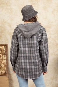 Drawstring Plaid Long Sleeve Hooded Jacket - Pahabu - Women's Clothing & Shop