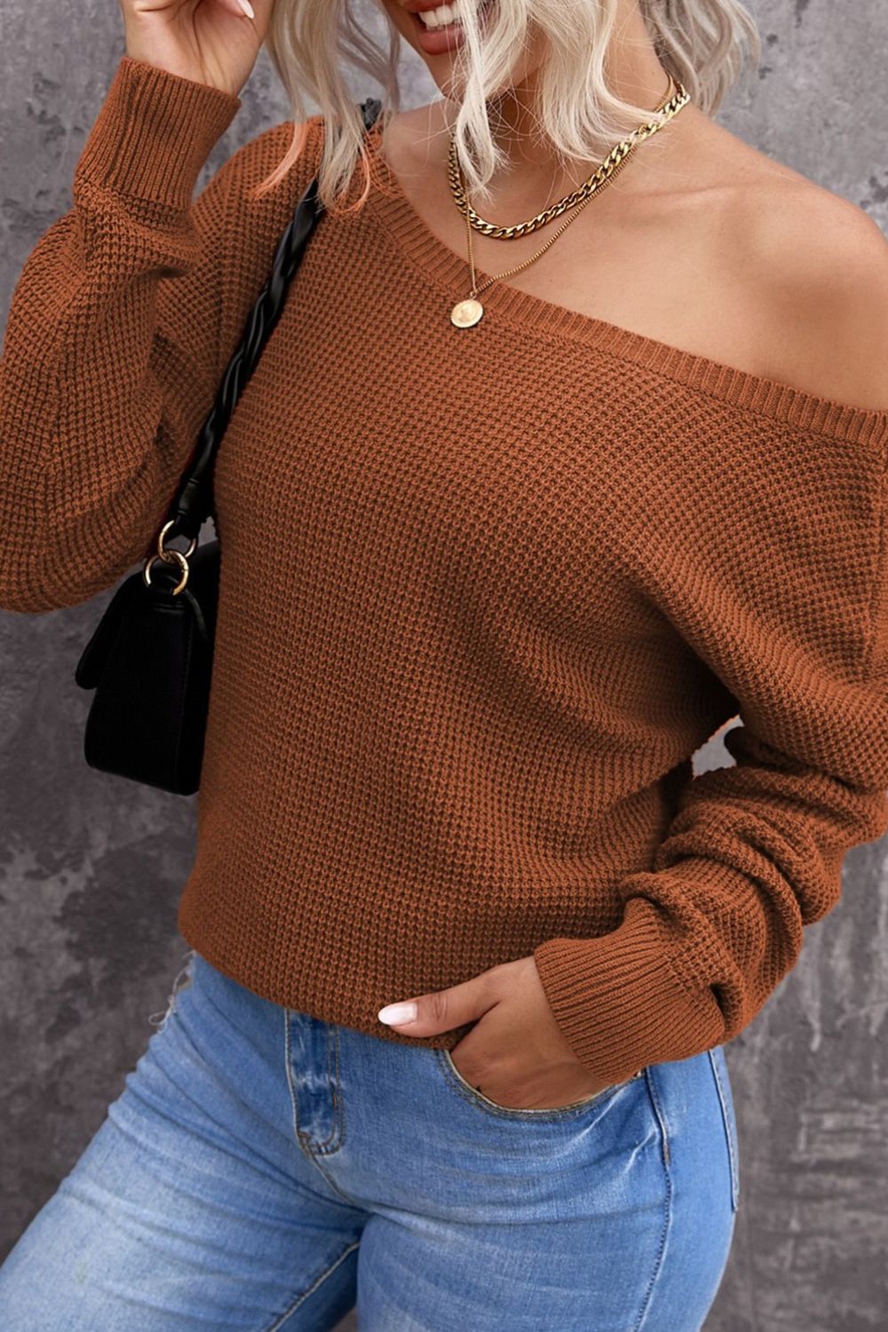 Woven Right Crisscross Back Waffle-Knit Sweater - Pahabu - Women's Clothing & Shop