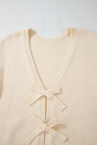 Bowknot Front V Neck Long Sleeve Cardigan - Pahabu - Women's Clothing & Shop