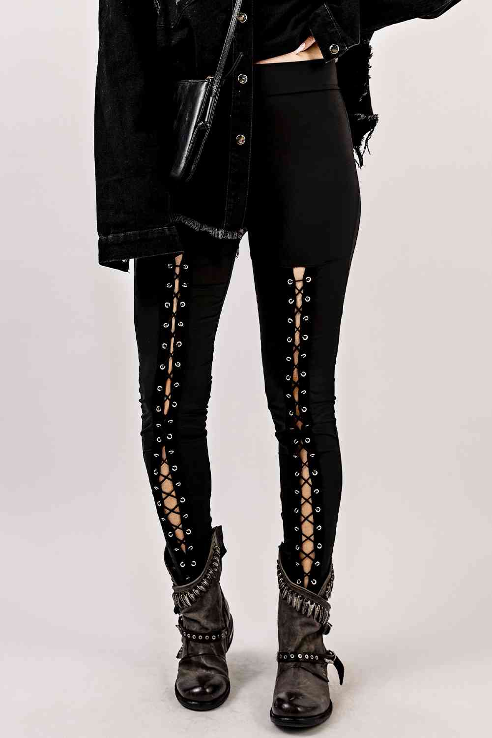 Grommet Lace Up Leggings - Pahabu - Women's Clothing & Shop