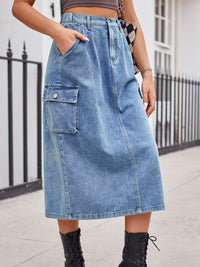 Slit Buttoned Denim Skirt with Pockets - Pahabu - Women's Clothing & Shop