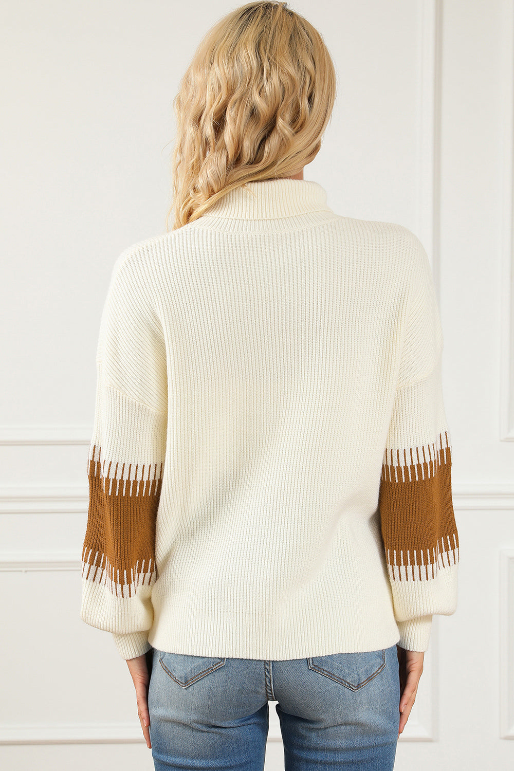 Contrast Turtleneck Long Sleeve Sweater - Pahabu - Women's Clothing & Shop