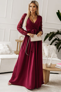 Lace Detail Surplice Tie-Waist Maxi Dress - Pahabu - Women's Clothing & Shop