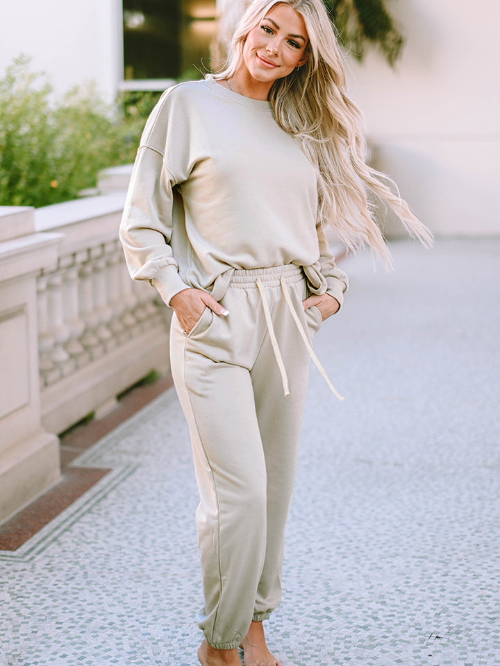 Round Neck Dropped Shoulder Top and Pants Lounge Set - Pahabu - Women's Clothing & Shop