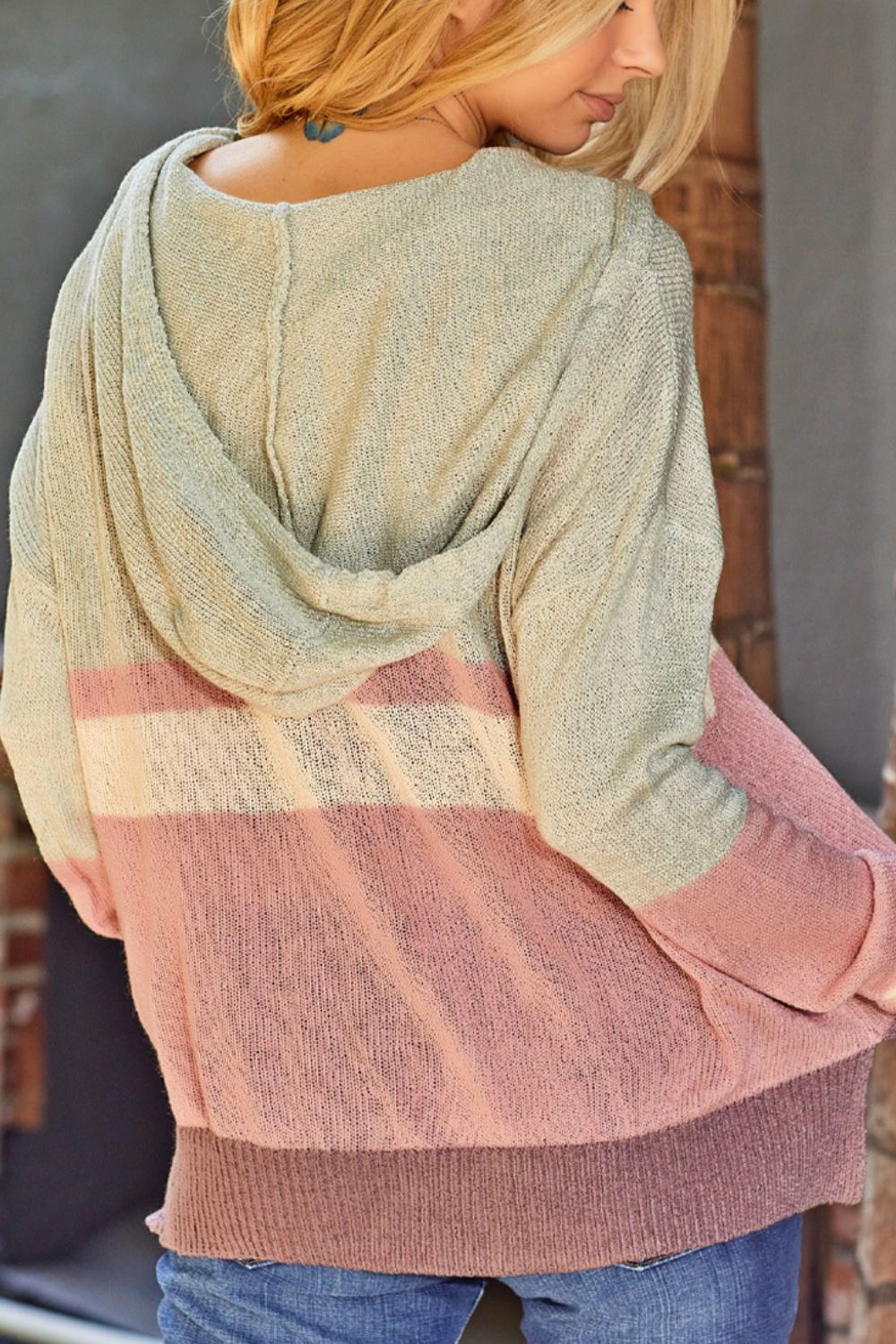 Color Block Long Sleeve Drawstring Hooded Sweater - Pahabu - Women's Clothing & Shop