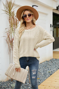 Woven Right Scalloped Boat Neck Openwork Tunic Sweater - Pahabu - Women's Clothing & Shop