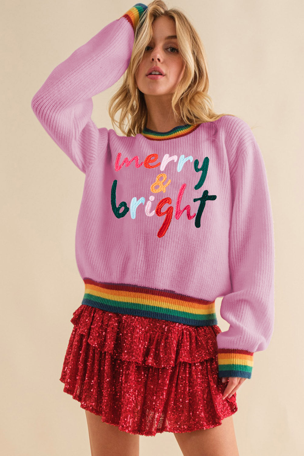 MERRY & BRIGHT Ribbed Round Neck Sweater - Pahabu - Women's Clothing & Shop