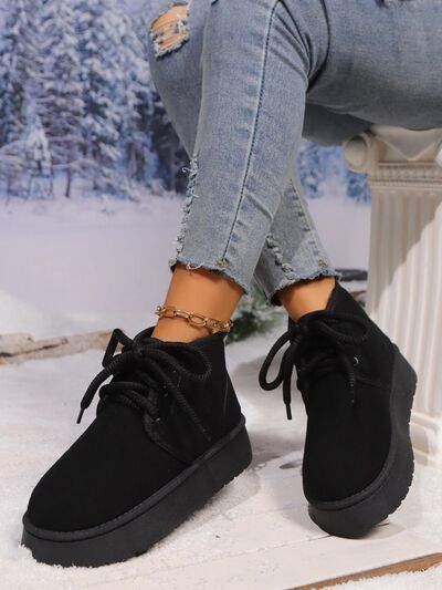 Lace Up Round Neck Platform Suede Boots - Pahabu - Women's Clothing & Shop